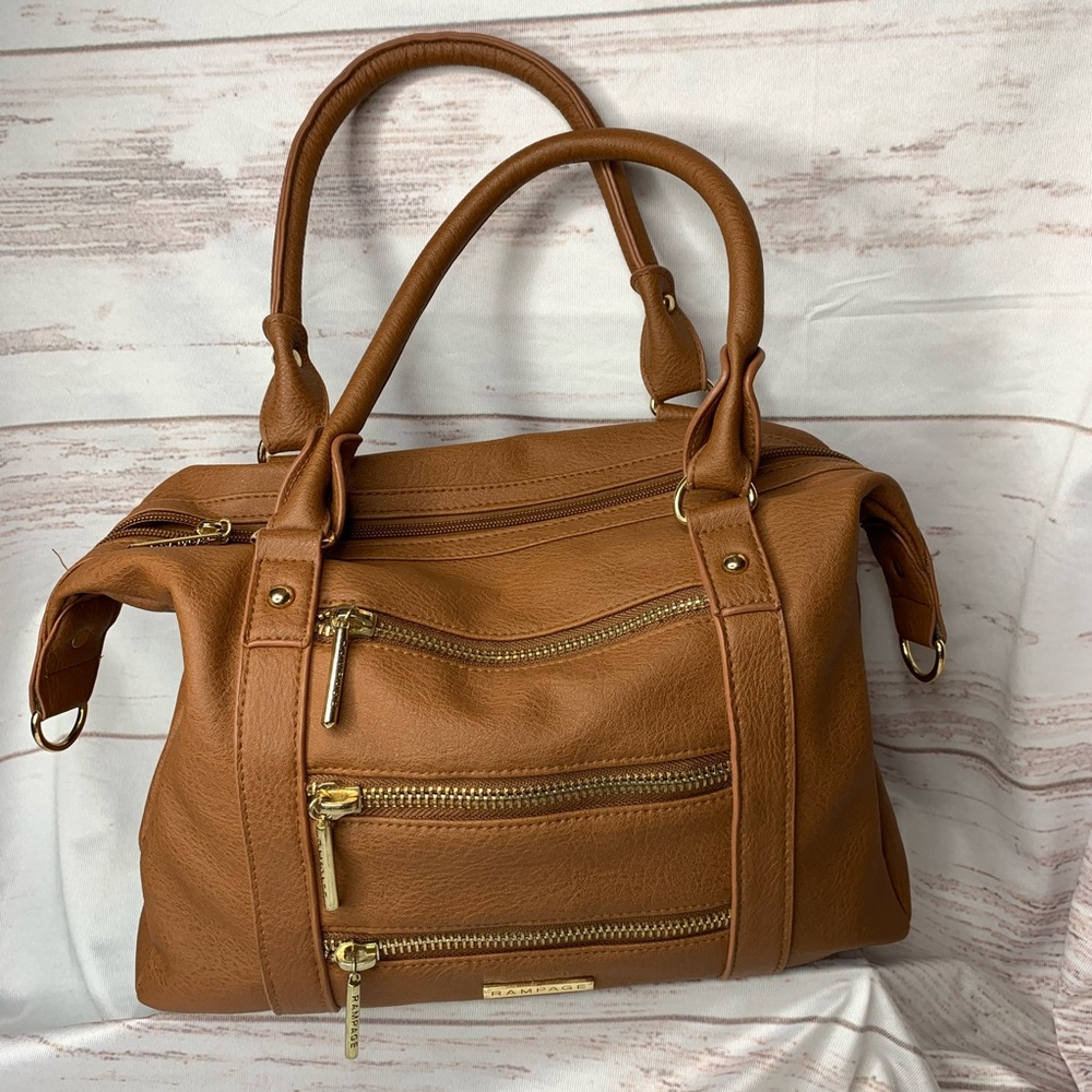 RAMPAGE TOTE BAG FAUX LEATHER CAMEL BROWN
